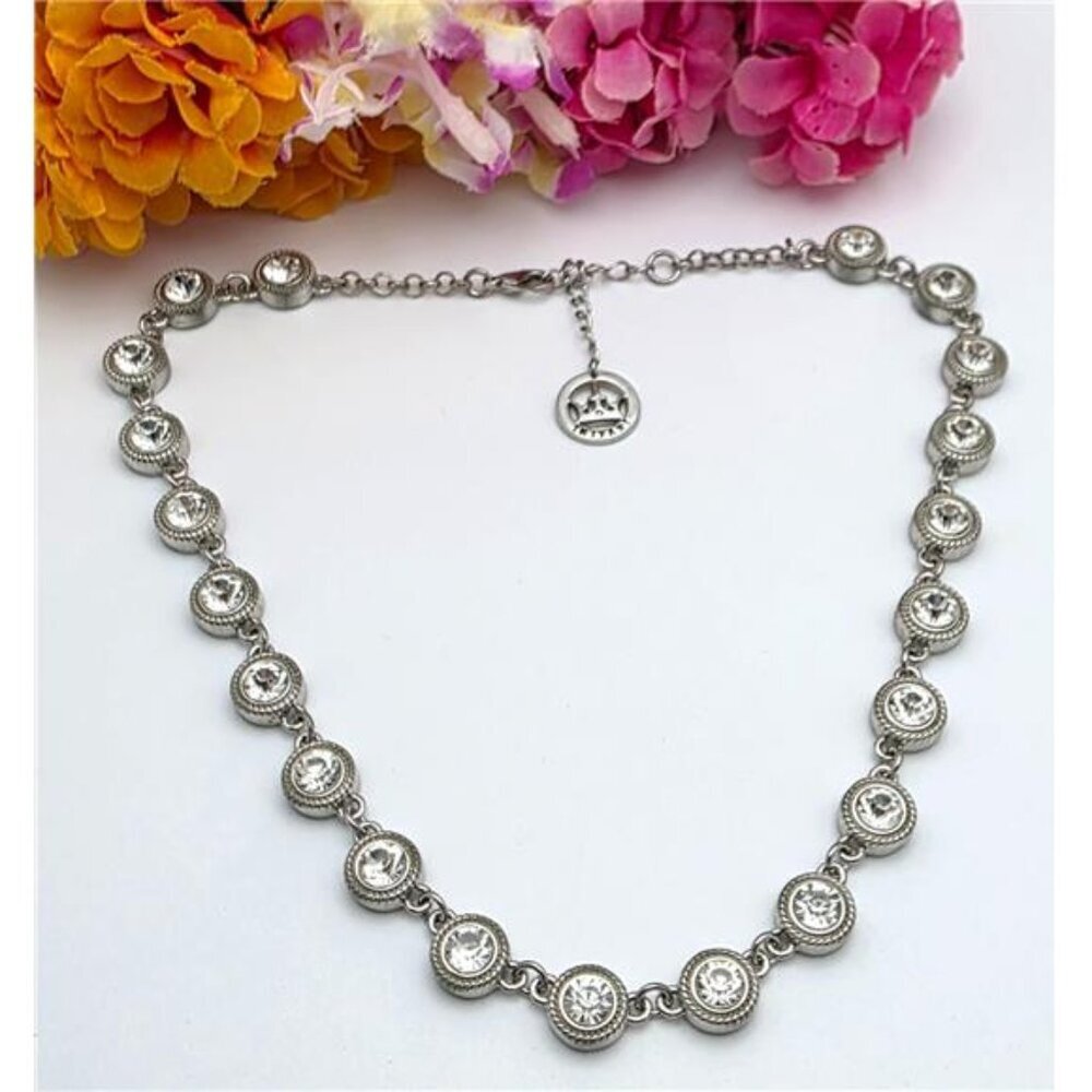 Vintage Crown Trifari Clear Crystal Necklace 18" Silver Tone Adjustable